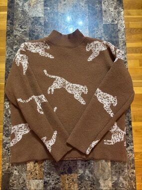 Brown Leopard Print Knit Sweater